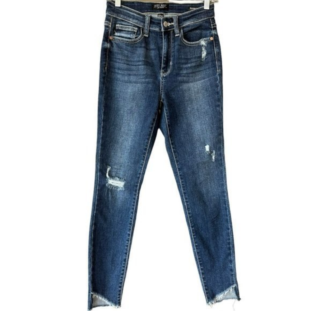 NWOT Judy Blue Skinny Fit Distressed Raw‎ Hem Jeans Womens 0 / 24